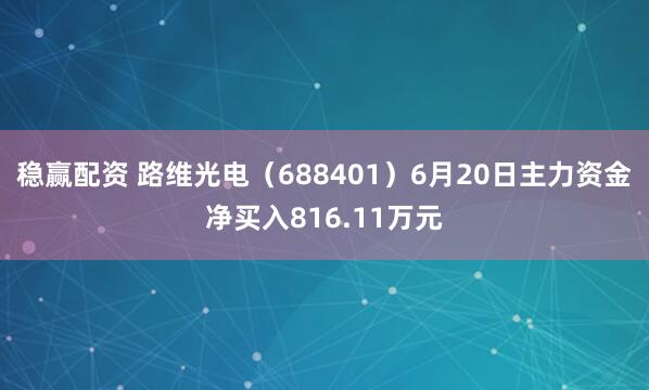 稳赢配资 路维光电（688401）6月20日主力资金净买入816.11万元
