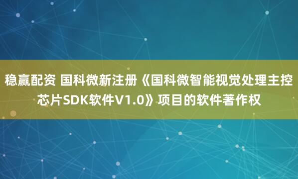 稳赢配资 国科微新注册《国科微智能视觉处理主控芯片SDK软件V1.0》项目的软件著作权
